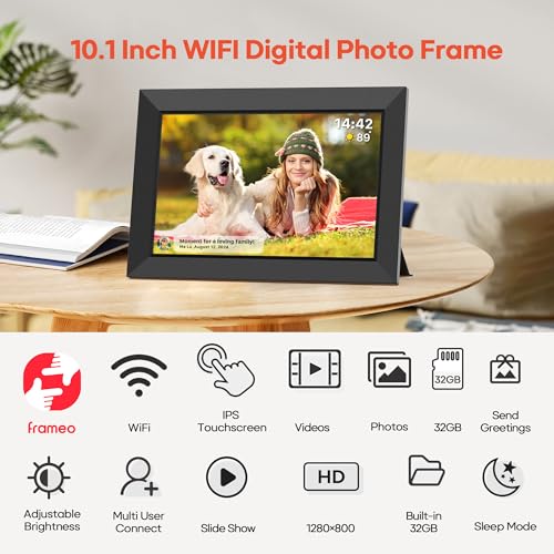 Frameo 10.1 Inch WiFi Digital Picture Frame with 32GB Memory, 1280 x 800 IPS Touch Screen Smart Electronic Photo Frame, Wa...