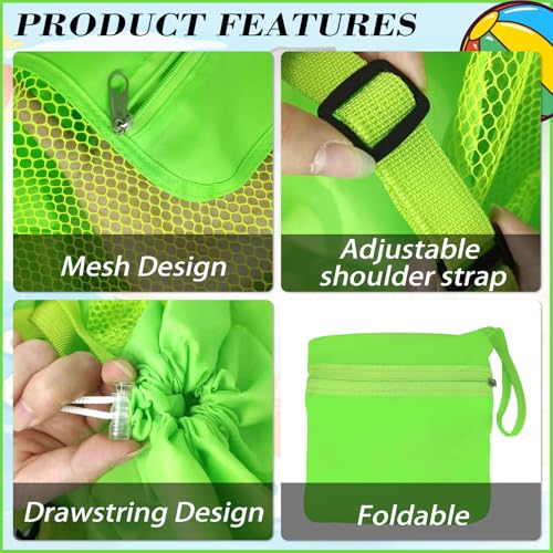 INVODA Mesh Beach Bag Drawstring Beach Backpack Foldable Toy Organizer Bag Shell Adjustable Straps Large Capacity Swim Bag