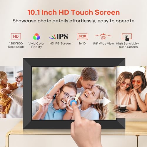 Frameo 10.1 Inch WiFi Digital Picture Frame with 32GB Memory, 1280 x 800 IPS Touch Screen Smart Electronic Photo Frame, Wa...