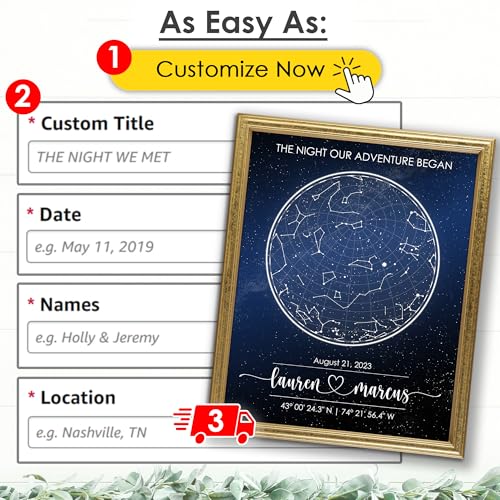 Custom Star Map Art Print - Fully Personalized (Your Details, Size, Color, Framing) | Gift for Mother's Day | Romantic Gif...