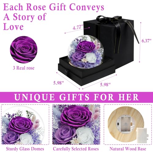 FIACO Gifts for Women Mom Mothers Day Birthday Preserved Flowers in Glass Dome Forever Fresh Flowers for Delivery Eternal ...