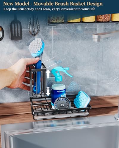 Consumest Sponge Holder for Kitchen Sink - Kitchen Sink Caddy Organizer with Removable Drip Tray for Countertop Dish Soap ...