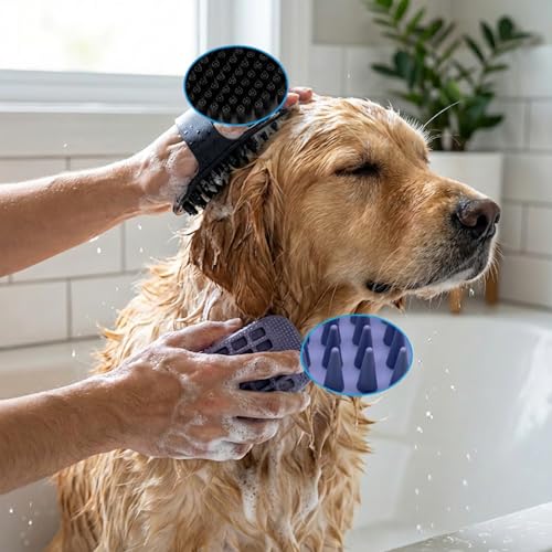 PETIMP STORE 4PCS Self Cleaning Slicker Brush, Pet Grooming Rake, Bath Brush & Massage Brush for Short/Long Haired Dogs, C...