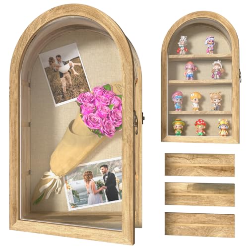 REFGY Arched Shadow Box Frame 16.3"x9.8" for Flowers & Photos - 3.9" Deep Wooden Shadowbox Picture Frame with 4 Removable ...