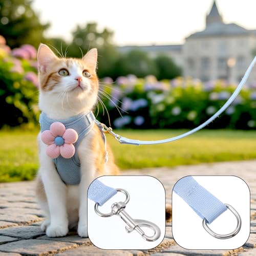 Hadnves Cat Harness and Leash Set, Escape Proof Safe Kitten Vest Harnesses Adjustable Comfy Breathable Soft Mesh Step-in J...