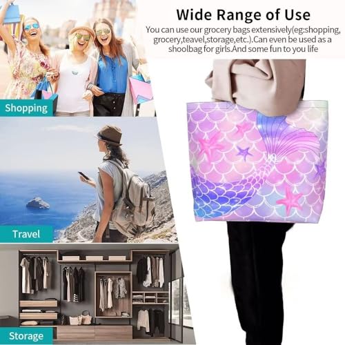bositigo Pink Mermaid Gym Tote Bags for Women,Cute Ocean Mermaid Purse Print Shoulder Reusable Shopping Handbags Casual Tr...