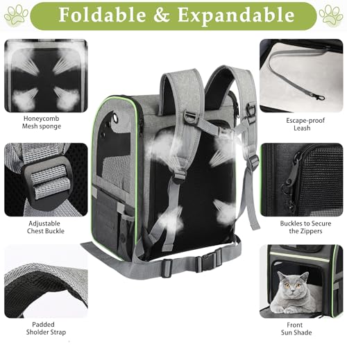 Cat Carrier Backpack, Large Cat Backpack Carrier Soft, Expandable Airline Approved Cat Carrier for Small Dogs Puppies Medi...