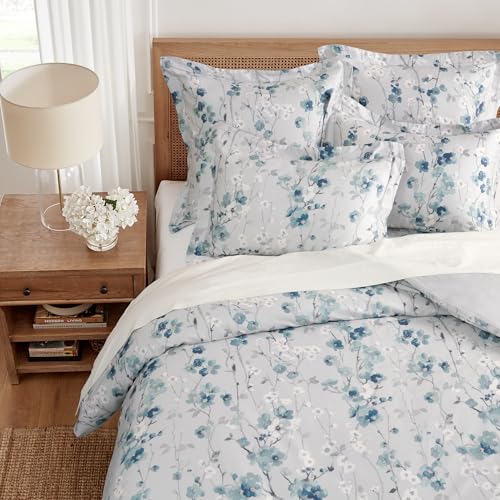 Levtex Home - Florina Comforter Set - Floral - Teal Blue Grey White - Comforter (106 x 94in.) and Two Pillow Cases (36 x 2...
