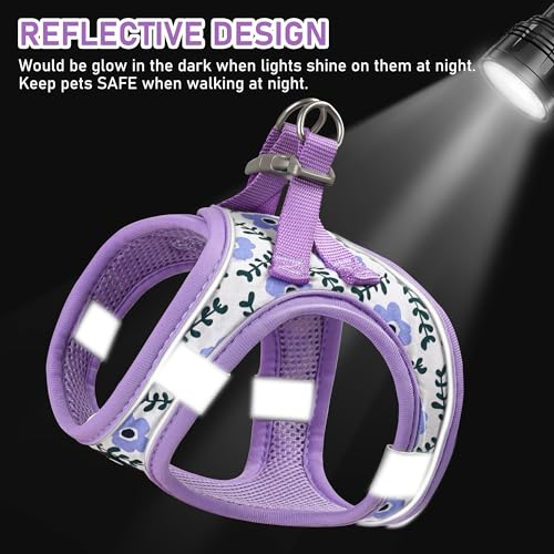 GAMUDA Small Dog Harness Collar and Leash Set, Step in No Chock No Pull Soft Mesh Adjustable Dog Vest Harnesses Plaid Refl...