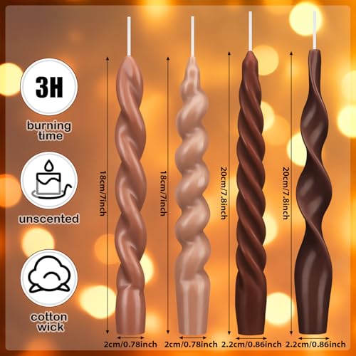 Nuanchu 4 Pcs Twisted Taper Candles Wax Unscented Smokeless Spiral Swirl Candlesticks for Wedding Holiday Dinner Party Hom...