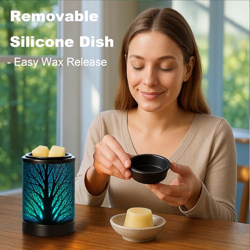 MeplLivs Wax Melt Warmer 2-in-1 Candle Wax Warmer with Timer-PTC Heating Plate with 7 Colors LED Changing Light Reusable S...