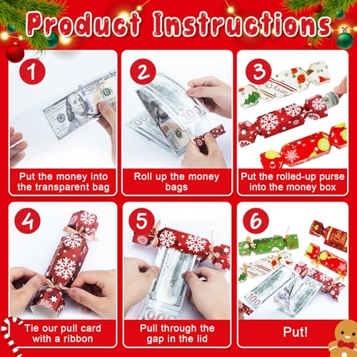 8 Pcs Christmas Surprise Money Pull Pouch Christmas Money Box for Cash Gift Pull Xmas Cash Holder for Cash for Kid Adult w...