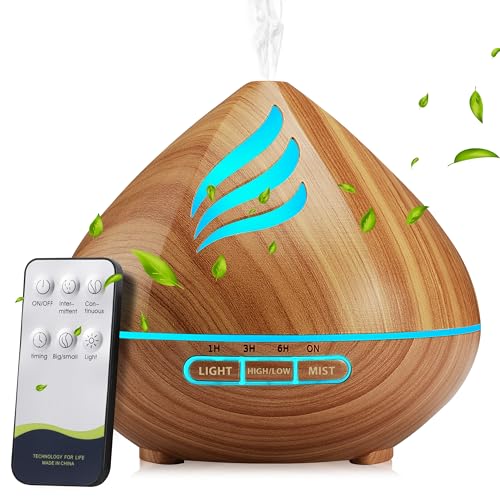 JcrAsZZF Essential Oil Scent Diffuser: 500ML Aroma Diffuser with Remote Control - 14 Colors LED & 2 Mist Modes - 4 Timer S...