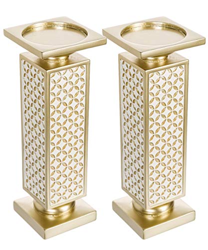 Creative Scents Schonwerk Diamond Lattice Pillar Candle Holders, Set of 2 Centerpiece Table Decorations Home Decor for Din...