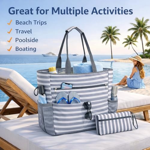 Wodsfay Waterproof Foldable Tote Bag for Travel – Large Carry-On with Zipper Pocket for Beach, Gym, Airplane & Weekend Trips
