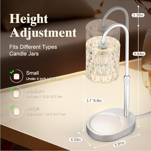 Dreamholder Electric Candle Warmer Lamp with Timer & Dimmer, Adjustable Height Wax Melt Warmer for Jar Candles, Wood Base ...