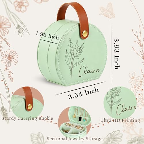 Jumaple Mothers Day Gifts for Mom, Personalized Jewelry Box with Name Birth Flower, Custom Small Leather Jewelry Travel Ca...