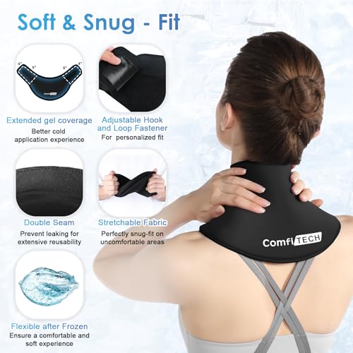 ComfiTECH Neck Ice Pack Wrap with Extended Gel Coverage for Cervical, Shoulder and Rib, Reusable Cold Application for Offi...