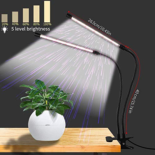 GooingTop LED Grow Light,6000K Full Spectrum Clip Plant Growing Lamp with White Red LEDs for Indoor Plants,5-Level Dimmabl...