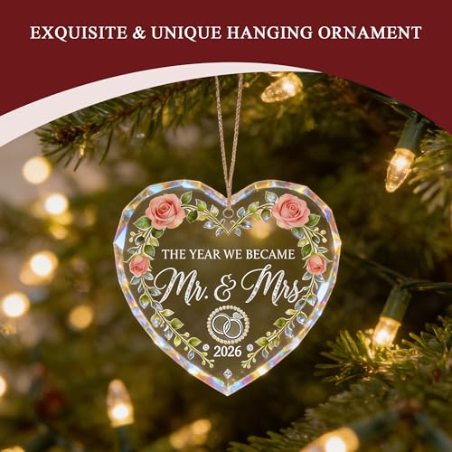 Heart Shaped Crystal Ornament for Couples – 2026 Mr & Mrs Wedding Keepsake, Romantic Anniversary & Engagement Gift, Elegan...