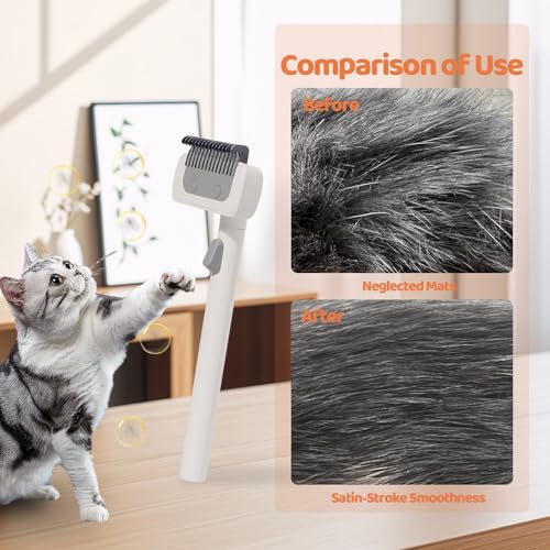 Furgo Cat Brush for Long Haired Cats, Pet Grooming Brush for Matted Fur & Loose Hair, One-Click Hair Removal, Skin-Friendl...