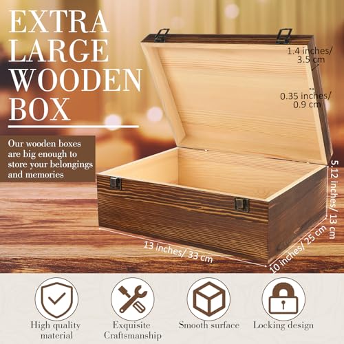 Barydat Extra Large Wooden Memory Box with Hinged Lid for Keepsakes Unfinished Pine DIY Craft Stash Wooden Box for Arts Gi...