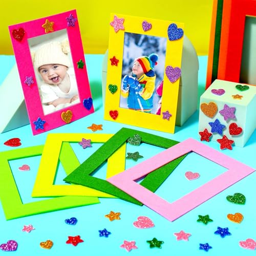Jetec 24 Pieces Colorful Felt Photo Frames Holiday Picture Frames and 50 Pieces Colorful Glitter Foam Stickers for Home an...