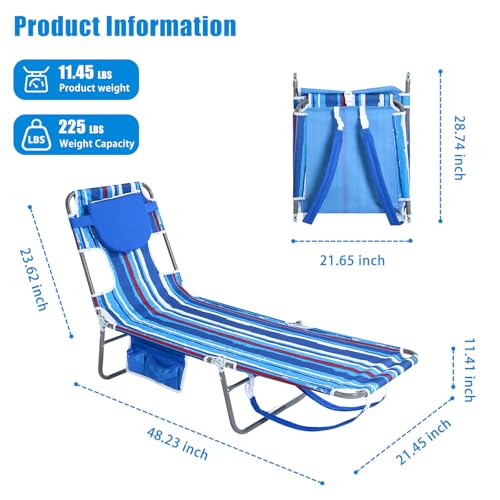 daystar SunnyFeel Beach Lounge Chair, Backpack Reclining Beach Chairs Lay Flat, Face Down Tanning Chair, Folding Camping C...
