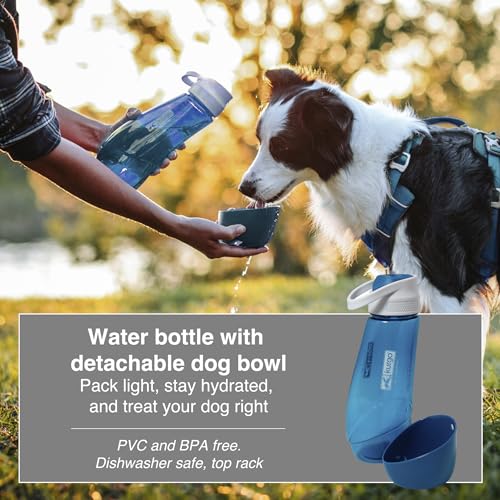 Kurgo Gourd 2 in 1 Dog Travel Water Bottle, Pet Water Bottle, Portable Water Dish for Dogs, Detachable Bowl, PVC/BPA Free,...