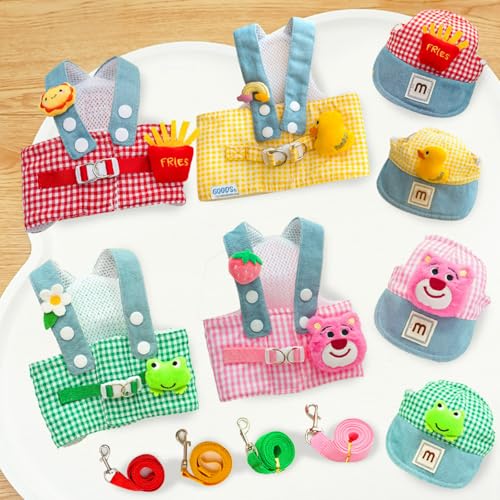 Layheld Cat Puppy Costume Sun Hat Leash Vest Harness 3pcs Set Cute Plaid Pattern Cartoon Plush Decor Pet Accessories for C...