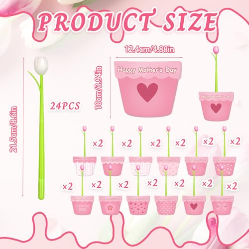 24 Set Mother's Day Sticky Notes and Pens Set Flower Pot Sticky Notes Change Color Tulip Ballpoint Pens Mother’s Day Stati...