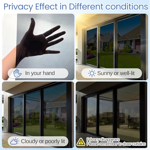 One Way Window Privacy Film with Tools, Malleable Window Tint for Home, Two Sided Protective Film, Static Cling, Removabl...