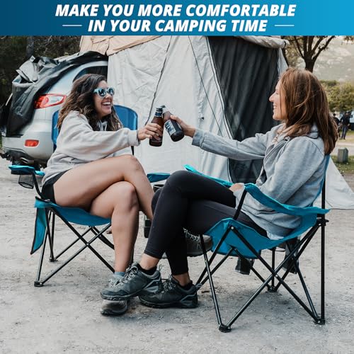 SAILARY 2PCS Folding Outdoor Beach Camp Chair with Cup Holder, Storage Pocket, Waterproof Bag Outdoor Arm Chair, Supports ...