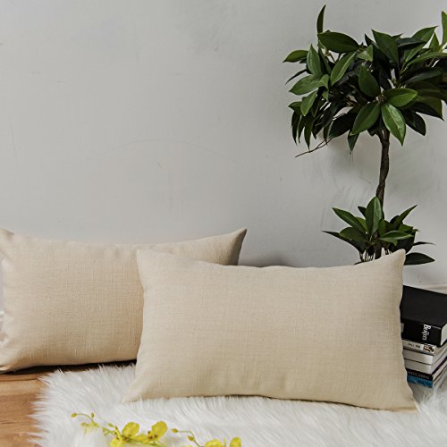 Jeanerlor Lined Linen White Throw Pillow Cover 12x20 inch Cushion Case from Home Decor for Baby/Children, (30 x 50 cm), Li...