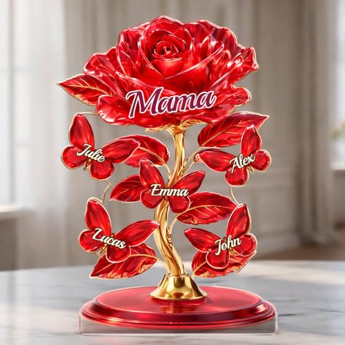 Personalized Mom Gift 2D Acrylic Flower Bouquet with Names, Mothers Day Birthday Gifts for Mom Grandma Nana, Custom Family...