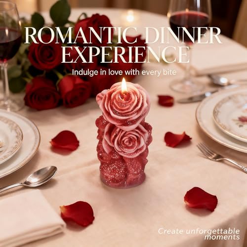 Rose Flower Shape Scented Candle,Red Rose Blossoming Floral Soy Wax Decorative Candle for Valentine's Day,Birthdays & Aest...