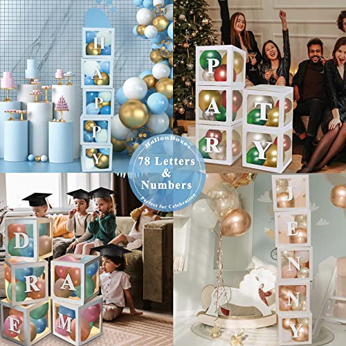 White Transparent Balloon Boxes, Clear Baby Boxes with 78 Letters for Custom Name, Balloon Box Blocks Backdrop for Bride S...