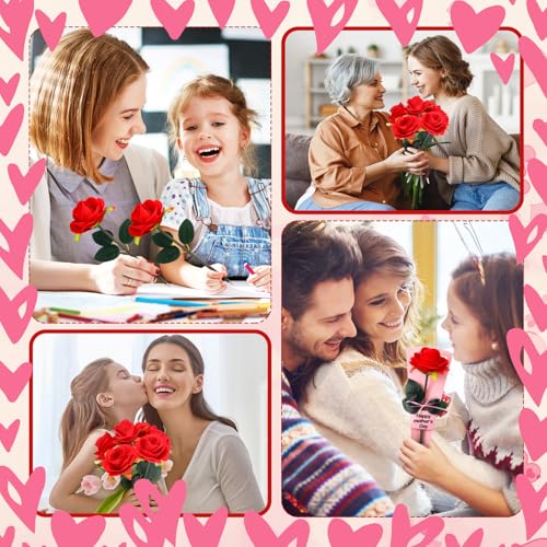 Feifeiya 30 Sets Mother's Day Flower Pens with Gift Cards Red Rose Ballpoint Pen Bulk Artificial Rose Pens Gift for Weddin...