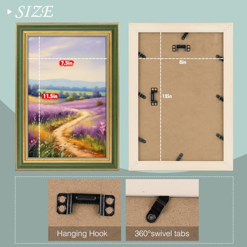 Golden State Art,8x12 Ornate & Antique Photo Frame for 8 x 12 Picture, Real Glass Wall Display, Color Muted Green & Gold