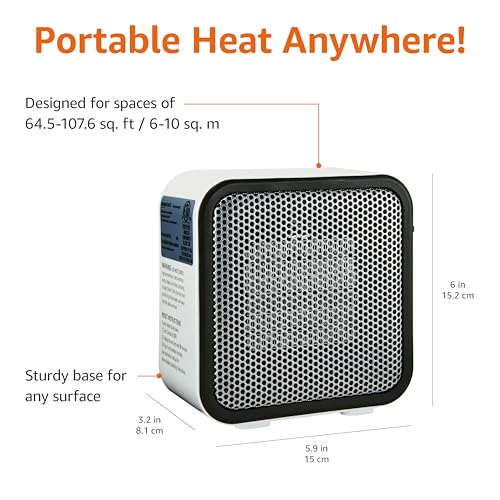 Amazon Basics Ceramic Space Heater, Portable Mini Heater for Office Desk, 500W, With Tip-Over Protection, Lightweight 1.4 ...
