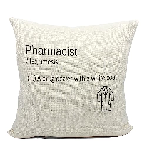 Mancheng-zi Decorative Linen Cushion Cover, 18 x 18 Inch, White, Modern Letter Print Pharmacist Theme, Perfect for Living ...