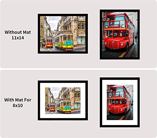 pojah 11x14 Picture Frame Set of 4,Black Photo Frame with Mat Display Pictures 8x10 or Without Mat,PVC Glass,for Wall Home...