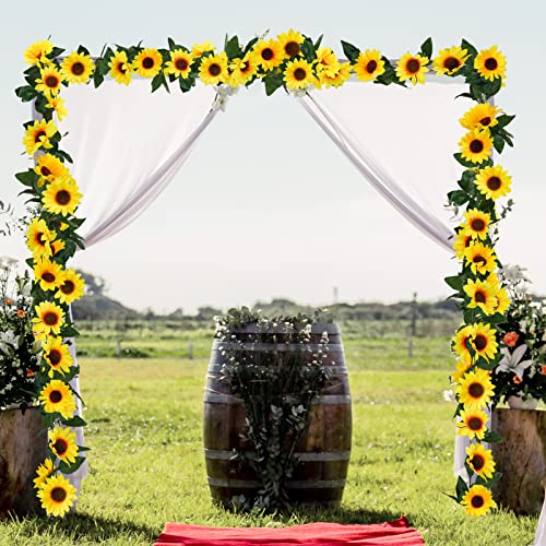 Uieke 3 Pack Artificial Sunflower Garland, 7.5ft/Strand Silk Sunflowers Hanging Vines Flowers with Green Leaves for Room K...