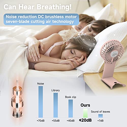 QQT Mini Handheld Fan,4 Speed Adjustable Portable Battery Operated Fans,USB Rechargeable Desk Fan with Mirror,Max 20 Hrs H...