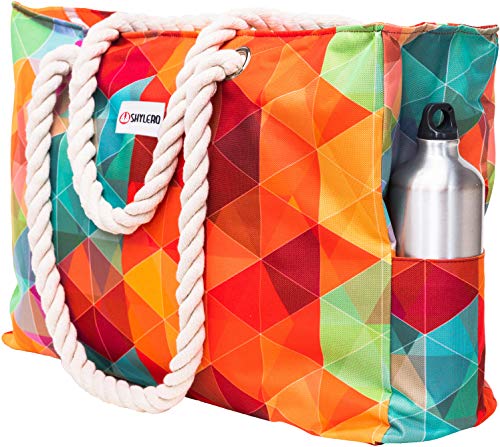 Beach Bag and Pool Bag Has Cooler Pocket, 7 Pockets Total, Zip Top. Family Size Waterproof Beach Tote