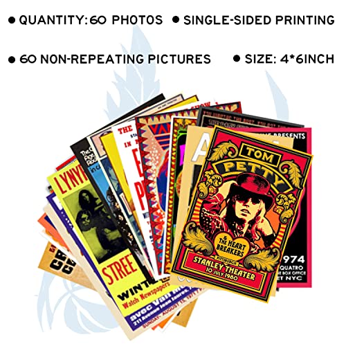 WOONKIT 60 PC Vintage Rock Band Posters, 70s 80s 90s Retro Concert Prints, Bedroom Wall Art, Album Cover Collage, 4x6 Inch...