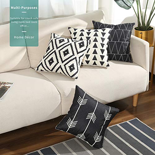 Tosewever Set of 4 Decorative Geometric 16 x 16 Inches Throw Pillow Covers - Modern Pattern Linen Square Pillow Cushion Ca...