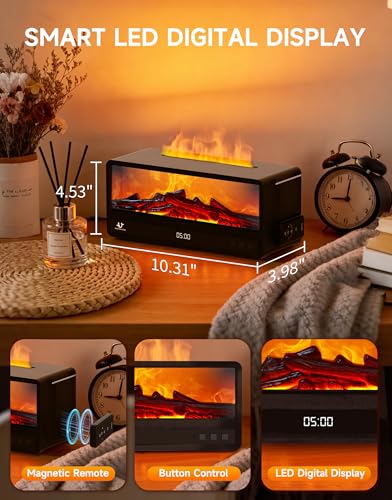 Essential Oil Diffuser, 250ML Aroma Diffuser with Realistic Flame Effect, 7 Color LED Lights, Remote Control, Quiet Mist f...