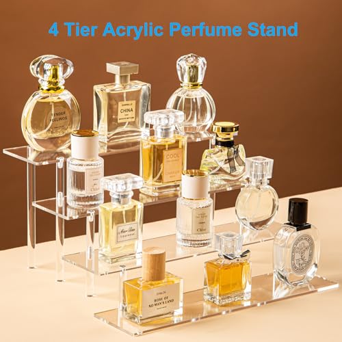 HENABLE 4 Tier Acrylic Perfume Organizer Stand, Clear Display Risers for Perfume, Cologne, Cosmetic, Skincare, Funko POP, ...
