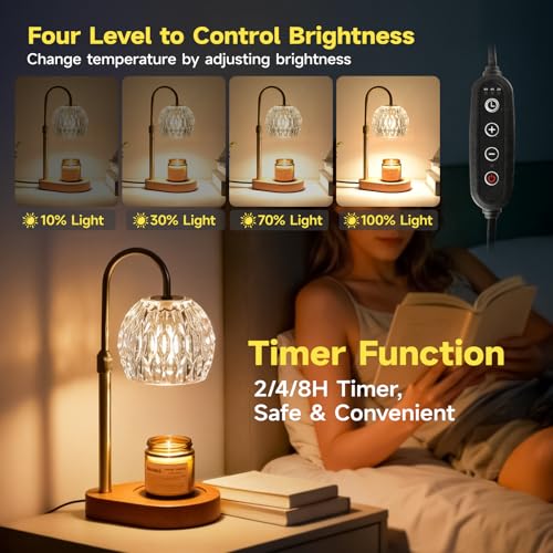 WEILASA Candle Warmer Lamp Crystal Glass Shade, Electric Candle Melter with Adjustable Wooden Bottom seat for Home Warm Ho...